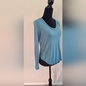 Mudd Teal Long Sleeve Top with Lace-Up Detail
